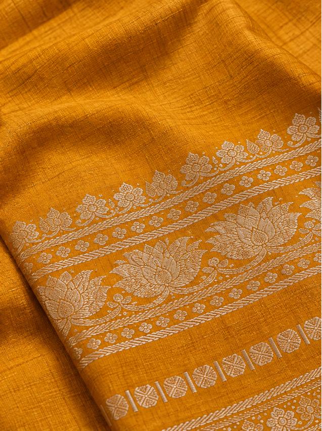 Mustard Bentex Tussar Silk Saree