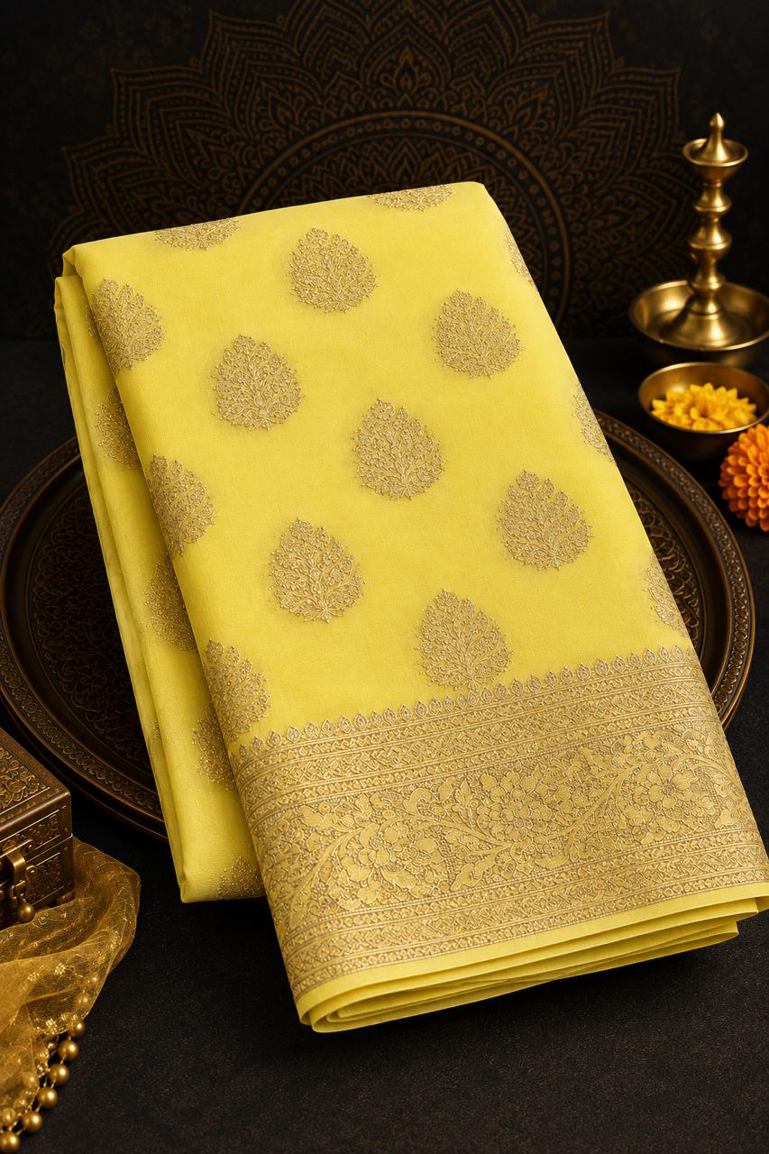 Sunshine Yellow Georgette Silk Saree