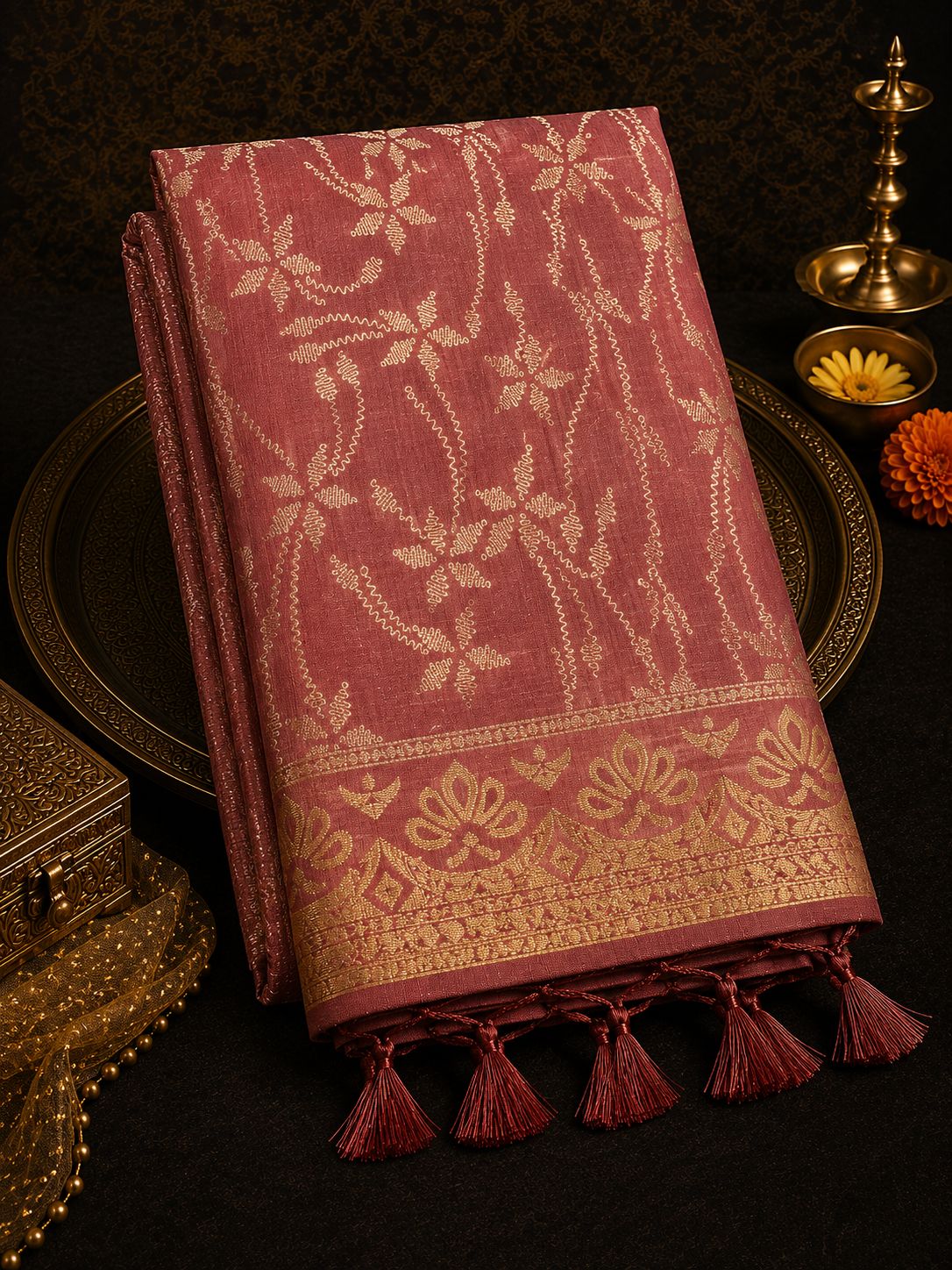 Rosewood Gold Saree